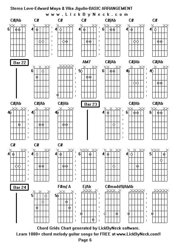 Chord Grids Chart of chord melody fingerstyle guitar song-Stereo Love-Edward Maya & Vika Jigulin-BASIC ARRANGEMENT,generated by LickByNeck software.